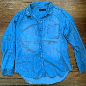Denim button up with studded collar